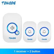 무선초인종 무선차임벨 현관초인종 towode 홈 433mhz 환영 친구 스마트 150meters 장거리 32 노래 4 레벨 볼륨 도어 차임, 화이트 컬러 키트 2, au 플러그