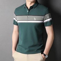 남성 고급 비즈니스 캐주얼 스트라이프 면 반팔 티셔츠 남성 상의