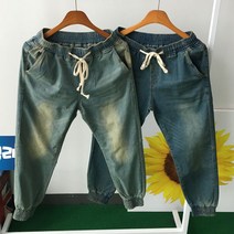 황제패밀리 남자 청 조거 반배기 스판 워싱 밴딩 9부 편한 데님바지