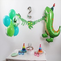 굿벌룬 홈파티세트 공룡생일파티 가랜드 숫자풍선 풍선다발스탠드 다이노 공룡풍선, 4번, 블루(소)