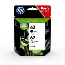 HP ENVY 55xx 56xx 7640 및 HP OfficeJet 200 250 57xx 1x 검정 1x 컬러(2개)용 HP 62(N9J71AE) 멀티팩 정품 프린터 카트리지 1팩 -15203, 검은색, XL, 하나의