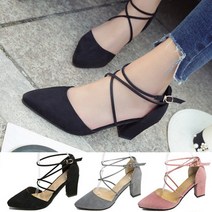 3컬러 스트랩 키높이 통굽 하이힐 8cm