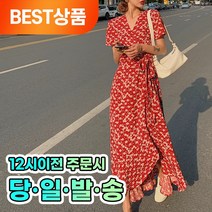 룰루샤벳 레드 플라워 랩스타일 봄 여름 쉬폰 롱원피스