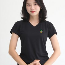 멋지군 쿨론 기능성 브이넥 파인애플 자수 반팔 쿨 티셔츠