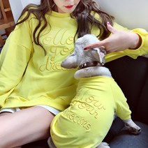 강아지 견주 커플룩 개플룩 트윈룩 댕플룩 맨투맨 레터링 자수, 옐로우