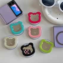 걸스코코 곰돌이미러 맥세이프 그립 톡 홀더 아이폰 갤럭시 스마트톡 핸드폰거치대, 블랙, 1개