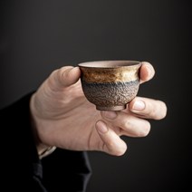 주인 싱글 정가원 엔틱 거친 도자기 차를 음미하는 가정용 쿵푸 찻잔 보이컵 숏 마스터스컵 단 차한잔 769807112, 거친 도자기 풍화 철녹색 찻잔 -앙종