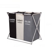 세탁물 분리 보관 3단 빨래바구니 패브릭 세탁바구니 모던 런드리백, ONE COLOR