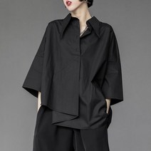 tagi 루즈핏 반팔 블랙 셔츠 여성 여름 7부 블라우스S~3XL