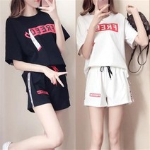 스타일아유 여자 빈티지 레터링 트레이닝 세트 여름 반팔 반바지 상하의 밴딩 팬츠 여행룩 홈웨어 운동복 추리닝 편안한 데일리룩 홈웨어