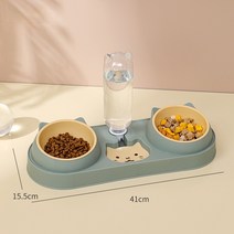 고양이 급수기 애완 물통 물 분수 더블 개 그릇 디스펜서 기울어 진 먹이 요리 실내 동 쉽게 분리 습식 및 건식 음식 세트, 01 Green