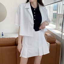 네쥬 여성 봄 여름 루즈핏 크롭 무지 반팔 숏 자켓
