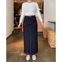 리야쇼룸 가을신상 생지 허리밴딩 앞트임 맥시 롱 데님스커트
