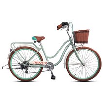 [지멘스 자전거]지멘스 데니24 26인치 클래식 자전거 시마노7단 알루미늄 프레임 바구니 여성용자전거 클래식 자전거, 미조립박스, 민트/화이트