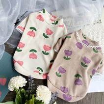 봄옷 꽃무늬 강아지옷 XS 초소형견 사이즈 2XL 사이즈 반려견 애완견 강아지 튤립와플티, 베이지