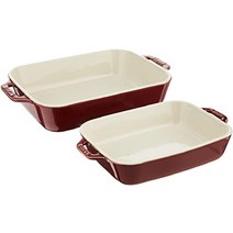 STAUB 세라믹 직사각형 베이킹 접시 세트 라자냐 팬 케이크 트레이 플레이팅, 레드