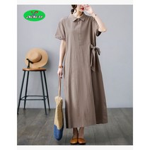 SHENGBO면 마 여성 원피스 반팔 여일계 반팔 여름 면 마 원피스 셔츠 스커트 NO.001QDR2L