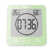 BALDR온도계 습도계 디지털 온도 방수 LCD 시계 대형 스크린 샤워 벽걸이 형 목욕 시간 표시 (실버) 온습도계, 그린