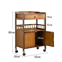 대나무 원목트롤리 이동식조리대 이동식 웨건 랙 3 층 단단한 나무 홈 주방 차 트롤리, 문이있는 어두운 울타리 단일 도면