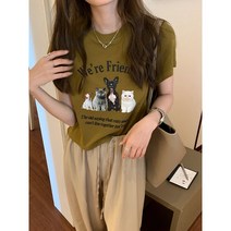 카키반팔티 오77 귀여워지다 JU 할 것 취미 t셔츠 여성 작은 특이한 디자인감각 이니셜 플라워 프린팅 4938983869