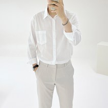 아도르클래식 화이트 스트라이프 시어서커 캐주얼 오픈 카라 봄 여름 가을 긴팔 셔츠