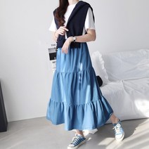 청 롱 스커트 데님 캉캉 [메다모드]