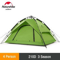 4-5인용 캠핑 텐트 가족여행 Naturehike 3-4인용 초경량 방수 자동 휴대용 3 시즌 배낭 여행 하이킹, 4p - 녹색