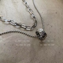 귀여운돼지샵 실버 2종체인 교차 반지모양 쇄골 목걸이
