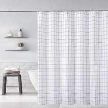 아그노 방수 샤워 커튼 화이트 체크+커튼링 12P 180 x 180cm, 1개