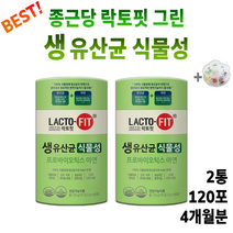 식물발효 유산균 종근당 락토핏 그린 생유산균 +알약통 식물성 장건강 온가족 먹는 여자 남자 여성 남성 도움 유산군 가루 분말 건강 보조 기능 식품 영양재 100억 10억 배변활동, 2통(120포) 4개월분 *할인(-13800원)*