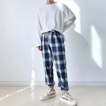 여름 체크 조거 팬츠