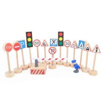 EDWONE-나무 트랙 철도 교량 액세서리 교육용 완구 터널 크로스 브릿지 호환 가능 모든 목재 비로, 옵션.02 16pcs road sign