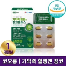 코오롱제약 기억력 혈행엔 징코 플러스 뇌건강 인지력 개선 업무 효율 증가 혈액 순환 영양제 은행잎 추출물 중년 부모님 어르신 노인 건강 선물 하루 1정 홈쇼핑 방송 식품 정품, 1박스 (1개월분), 500mg x 30정