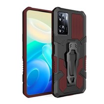 휴대폰 액세서리 KEYSION 충격방지 갑옷 케이스 OPPO A77 5G A57 4G A77S 실리콘 + PC 스탠드 뒷면 클립 전, 02 Brown_02 for OPPO A77S