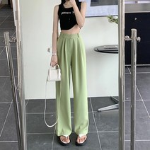 여자의 높은 허리 매달려 넓은 다리 바지 여름 얇은 느슨한 정장 바지 스트레이트 바지 캐주얼 바지
