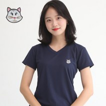 멋지군 쿨론 기능성 브이넥 흰색고양이 캐릭터자수 반팔 쿨 티셔츠