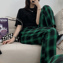 반인찌 여자 체크바지 홈웨어 크리스마스 힙한 와이드 체크 팬츠