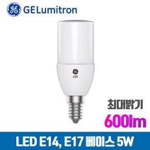 GE LED 브라이트 스틱 전구 5W 샹들리에 밝은 촛대구 E14 / E17 전구 600lm, 전구색(노란빛), 스틱 5W E17(17mm)
