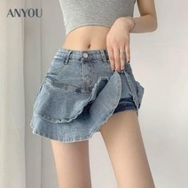 A라인 골프 테니스 미니 치마 플리츠치마 스판 데님 치마팬츠 속팬츠스커