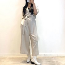 슈팅스타 / 심플 슬림 슈트 카라넥 슬리브 와이드 린넨 점프슈트