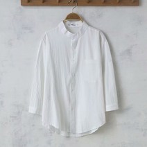 면 마 7부 셔츠 남성 린넨 오버사이즈 순색 미디엄 트랜드 반팔 셔츠