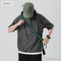 후드 반팔 티셔츠 남 무지 루즈핏 티셔츠 T-shirt 1S403