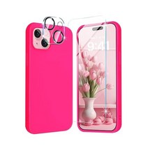 Fingic 아이폰15용 핑거픽 케이스내장형 1스크린 프로텍터1카메라 렌즈 프로텍터액체 실리콘소프트젤 고무 슬림 극세사 라이닝 논슬립 방진 보호 케이스 아이폰용 156.12023