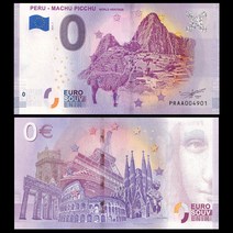유럽연합 0달러 지폐 세계 7대 불가사의 - 마추픽추 2019 기념주화 희귀동전 지폐 행운의선물 대박기원
