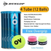 테니스연습공 테니스공 테니스볼 테니스 공 던롭 AO 호주 오픈 튜브 리쉬 울 전문 경쟁, 03 4 Tube 12 Balls