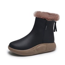 겨울 스노우 부츠 스키 푹신하고 털이 레이스업 미들 카프 플랫폼 화이트 여성 신발, 02 Black_04 38