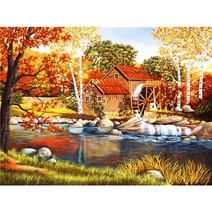 풍수 예품각 전체 다이아몬드 자수 집 장식 그림 가을 모자이크 크로스 스티치 풍경 사진 홈, 전원50X70cm, 977