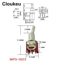 5pcs SMTS-102C3 초소형 빨간색 5mm 3pin/2 파일 on-on 벤딩 핀 로커 스위치 토글 1.5a250v 3a125v