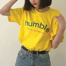 험블스튜디오 험블 심플 레터링 기본 면 반팔티 옐로 반팔 티셔츠
