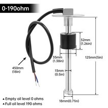 유면계 유량계 스테인레스 스틸 연료 레벨 센서 100-600MM 0-190 ohm 52MM 연료 레벨 게이지 해양 보, 02 125mm Sensor